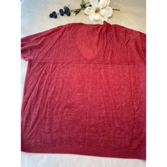 Eileen Fisher Womens Red V-Neck Lightweight Knit Sweater Top M - Picture 2 of 8